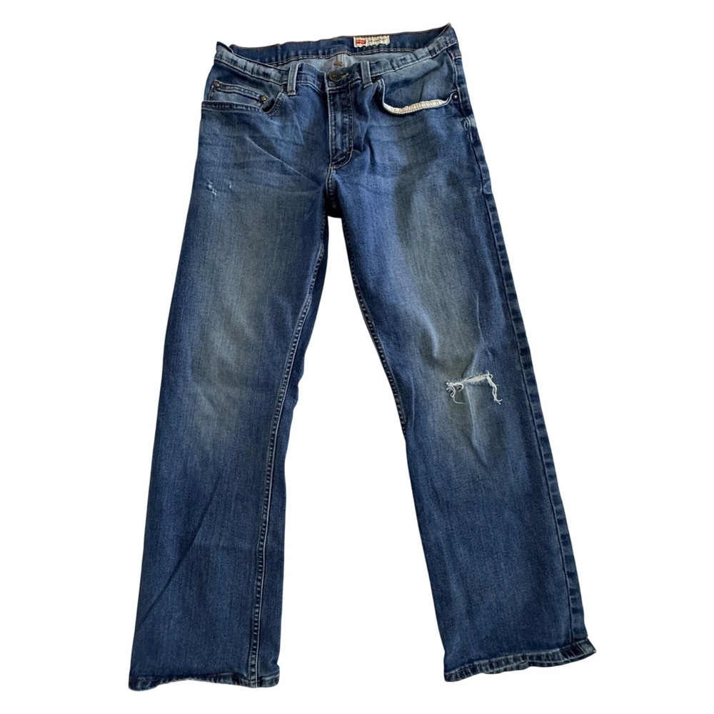 Wrangler Jeans Mens 30x30 Blue Relaxed Boot Cut Distressed Denim Pants 98RBTOX